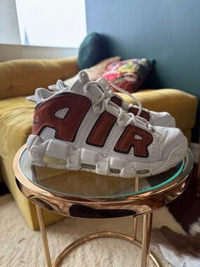 Nike Kids White Sneakers with Brown-Red AIR Panels